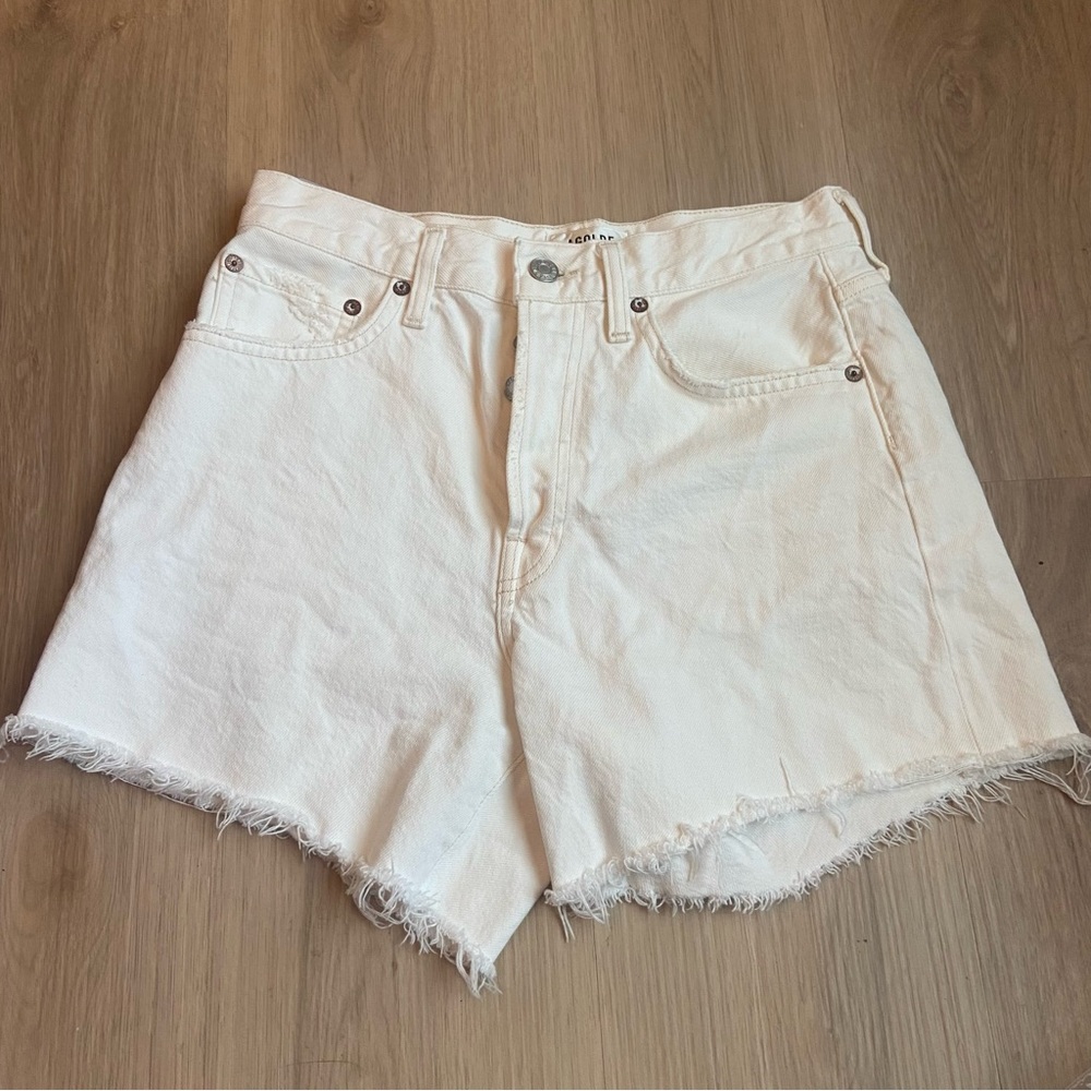 Agolde White High-Rise Frayed Hem Jean Shorts